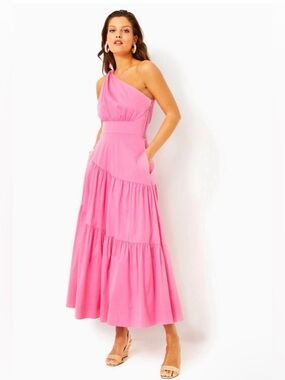 Lilly Pulitzer Lucilyn One Shoulder Dress Size 8 Confetti Pink NWT